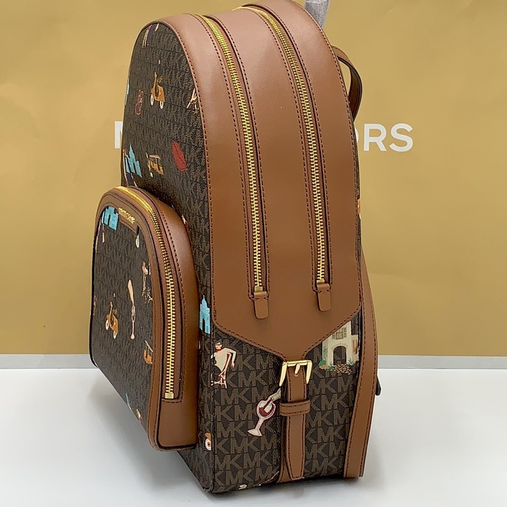 MICHAEL KORS JET SET GIRLS JAYCEE LARGE ZIP POCKET BACKPACK BROWN MULTI COLOR - Picture 6 of 16